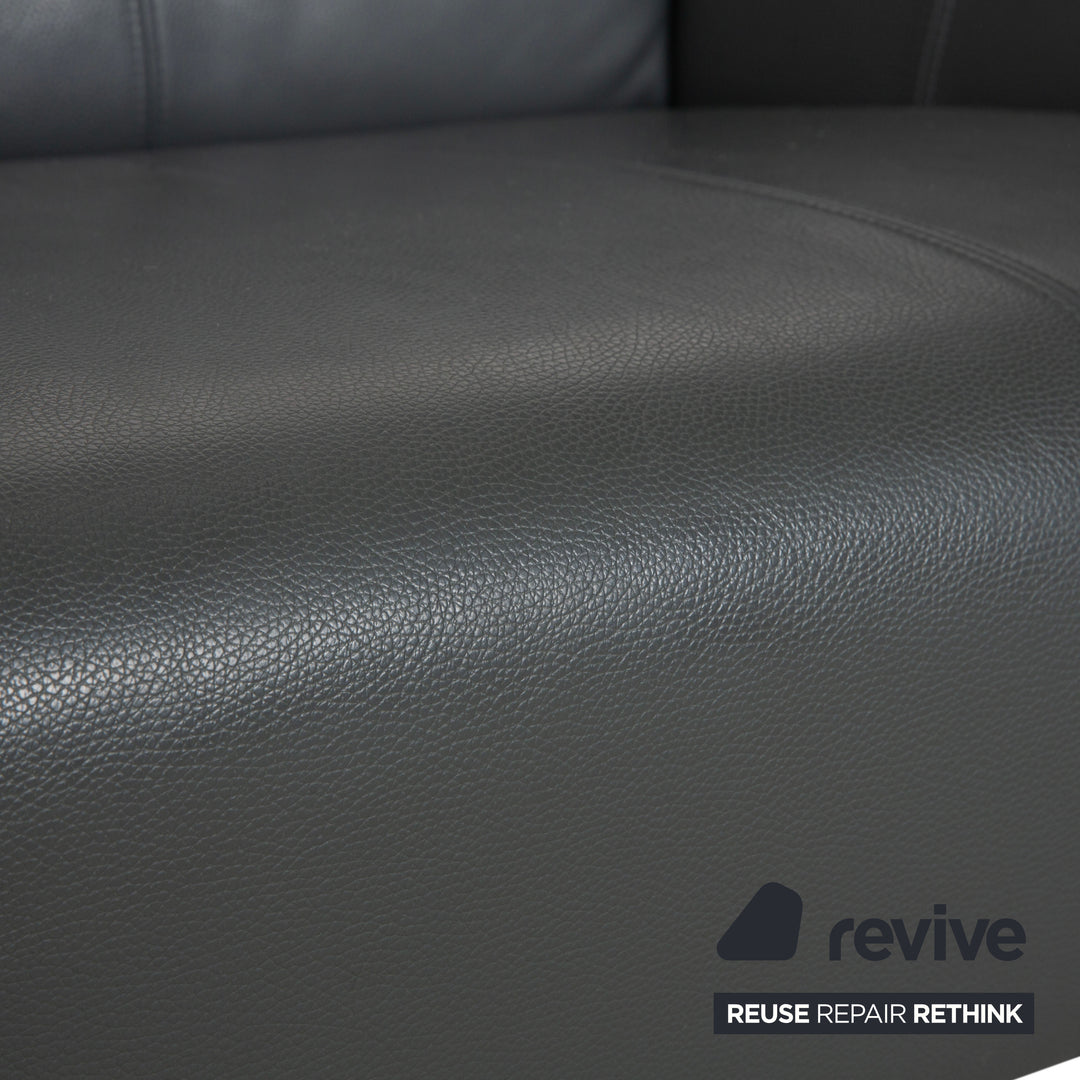 Rolf Benz 322 Leder Dreisitzer Grau Grün Sofa Couch