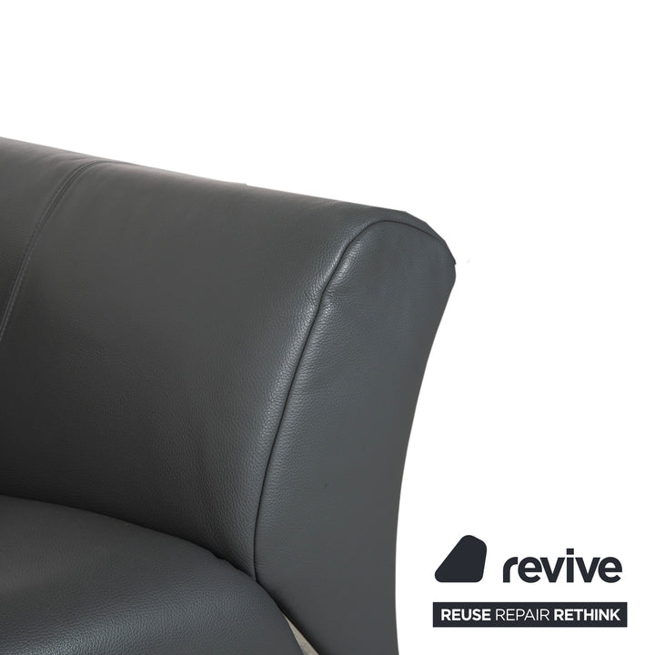 Rolf Benz 322 Leder Dreisitzer Grau Grün Sofa Couch