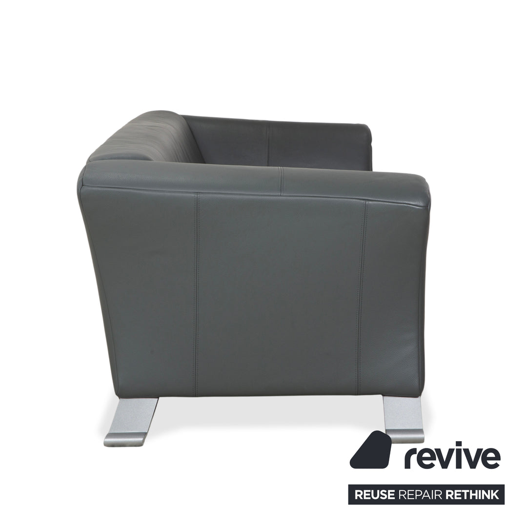 Rolf Benz 322 Leder Dreisitzer Grau Grün Sofa Couch
