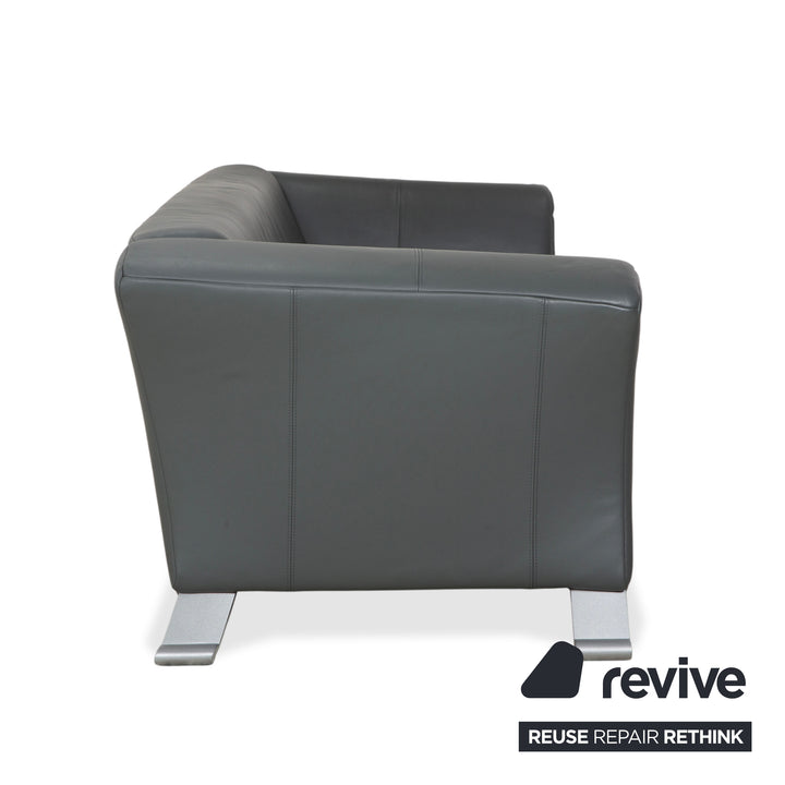 Rolf Benz 322 Leder Dreisitzer Grau Grün Sofa Couch