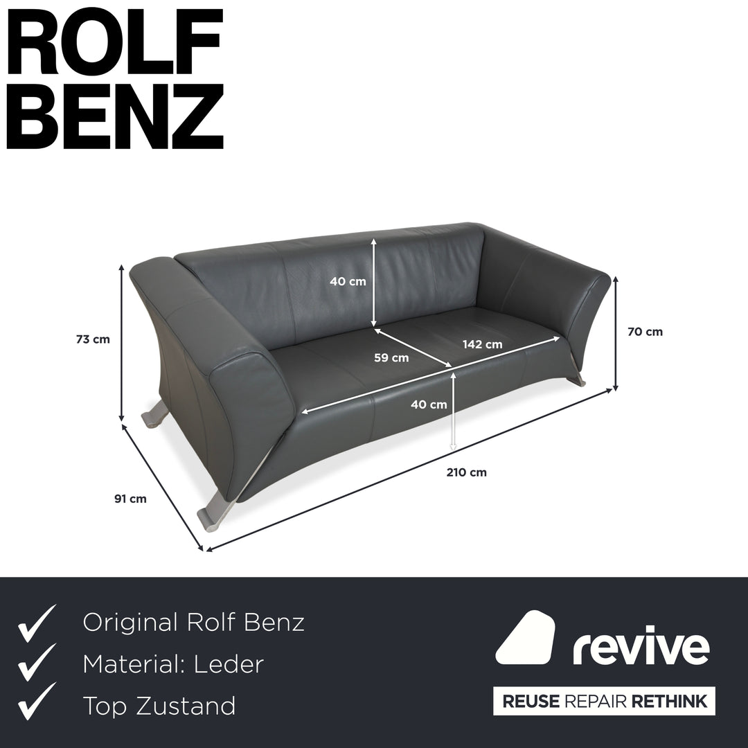 Rolf Benz 322 Leder Dreisitzer Grau Grün Sofa Couch