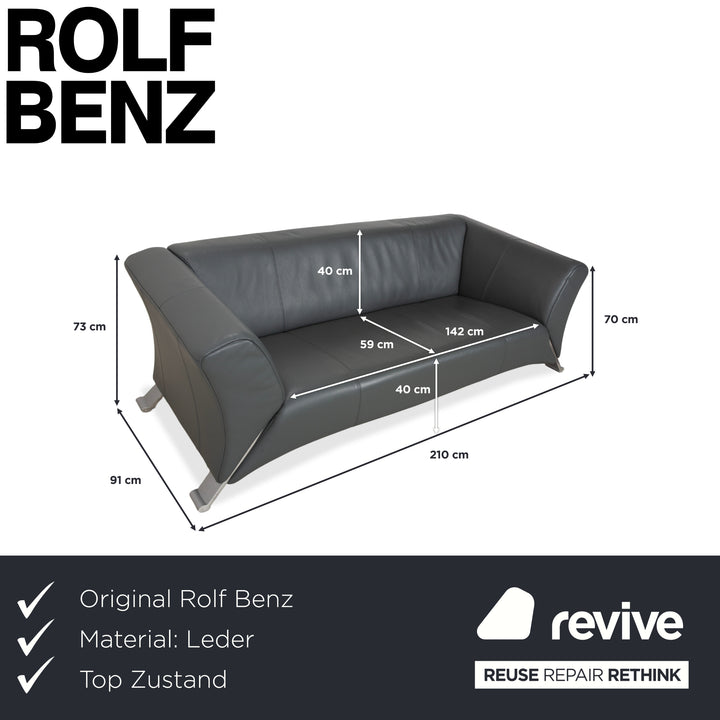 Rolf Benz 322 Leder Dreisitzer Grau Grün Sofa Couch