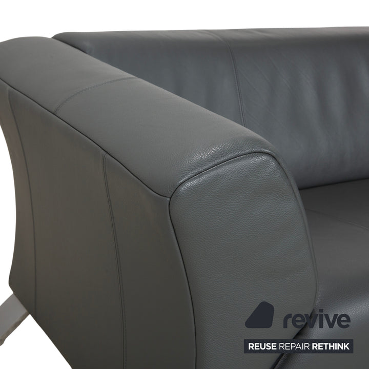 Rolf Benz 322 Leder Dreisitzer Grau Grün Sofa Couch