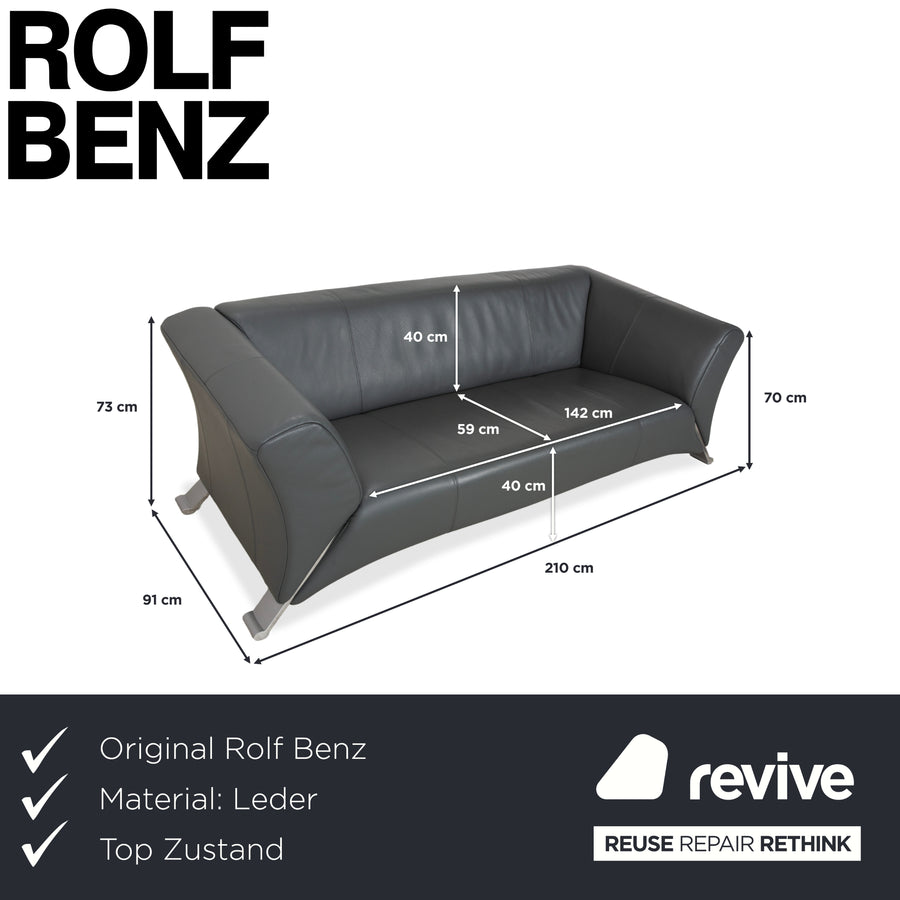 Rolf Benz 322 Leder Dreisitzer Grau Grün Sofa Couch
