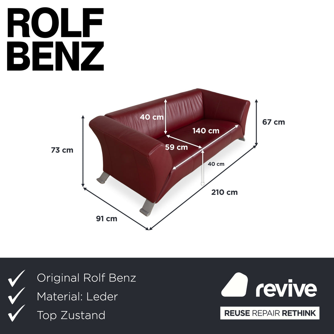 Rolf Benz 322 Canapé en cuir trois places rouge