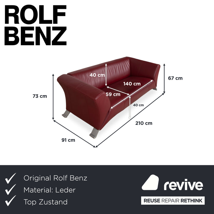 Rolf Benz 322 Canapé en cuir trois places rouge