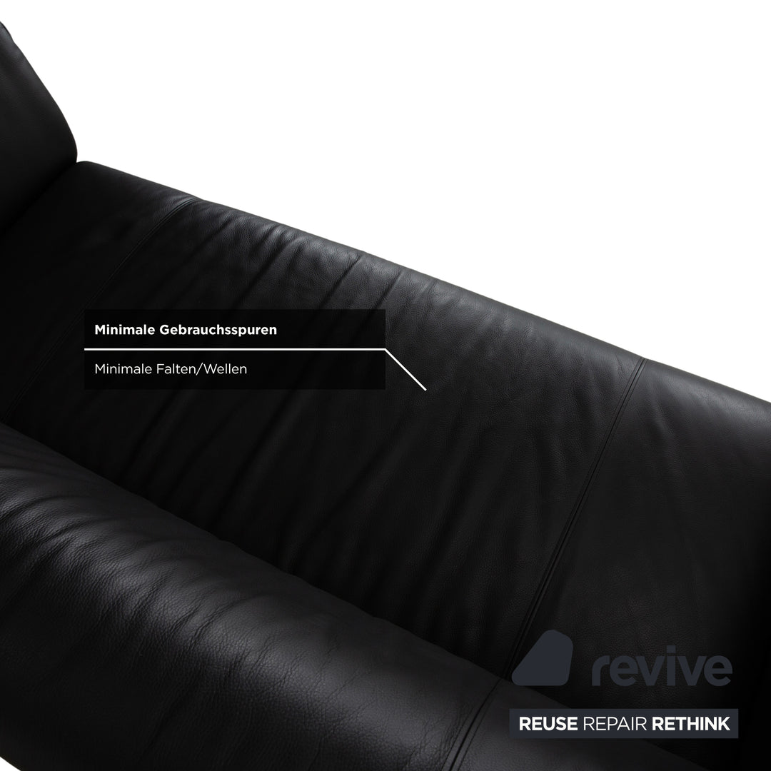 Rolf Benz 322 Leather Three-Seater Black Sofa Couch