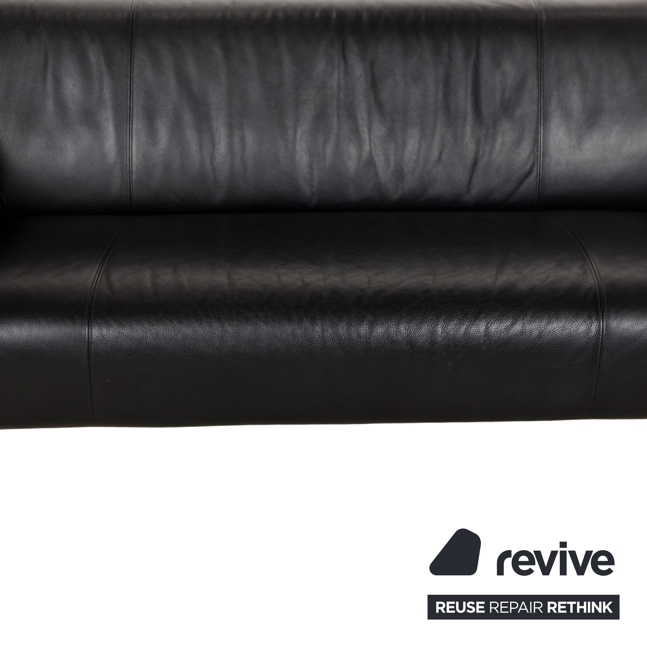 Canapé trois places en cuir noir Rolf Benz 322