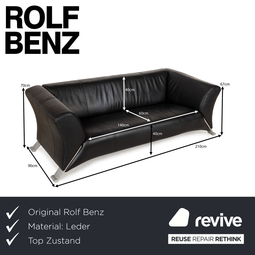 Canapé trois places en cuir noir Rolf Benz 322