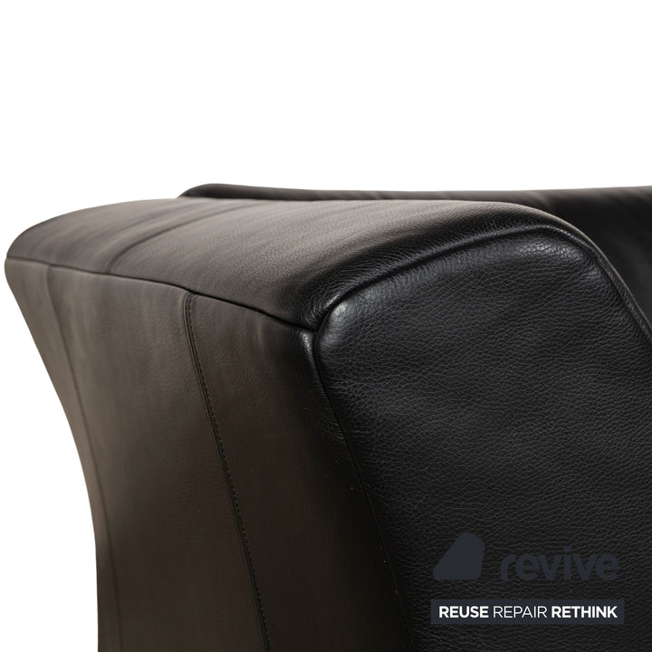 Canapé trois places en cuir noir Rolf Benz 322