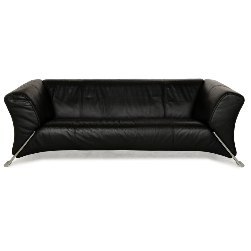 Canapé trois places en cuir noir Rolf Benz 322