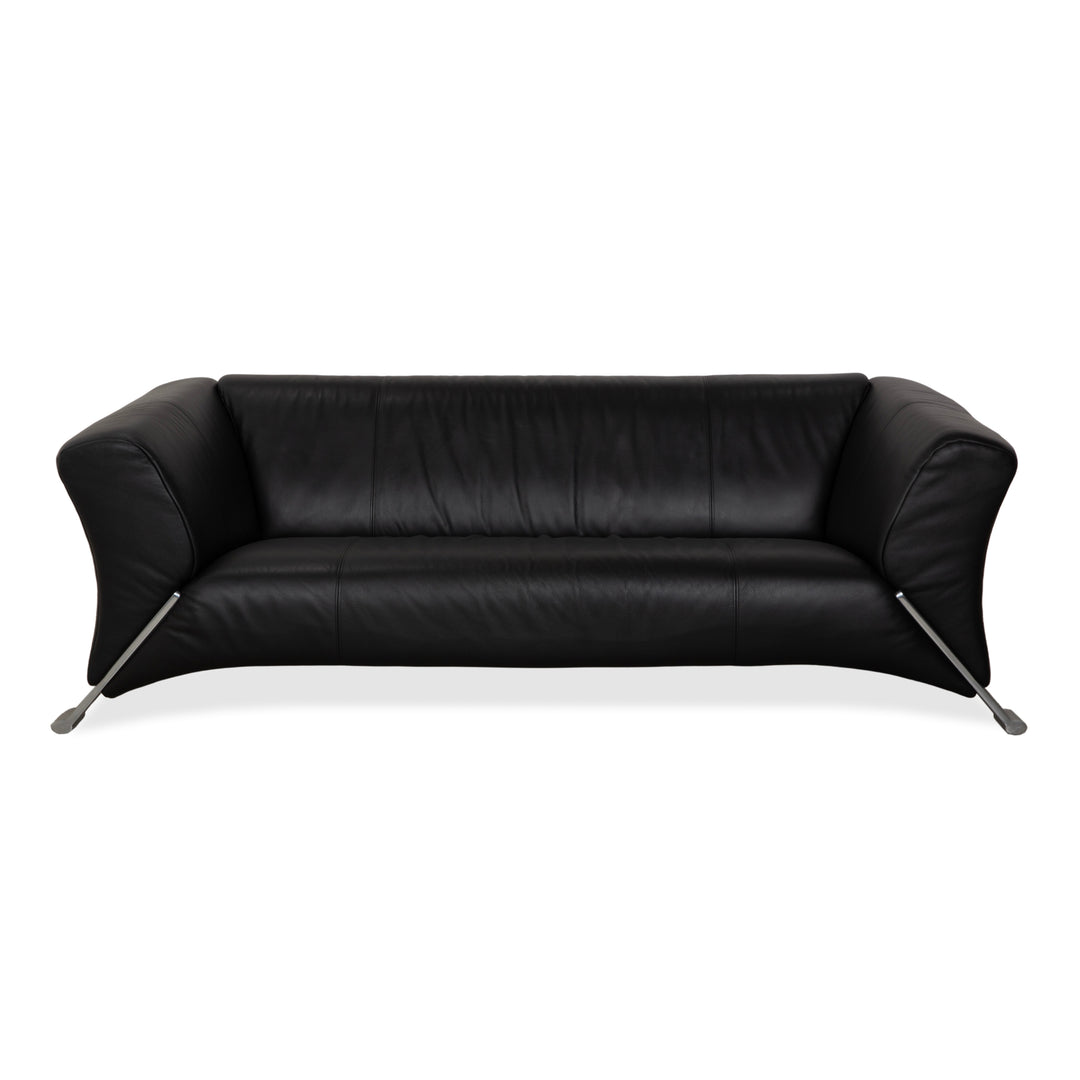 Rolf Benz 322 Leather Three-Seater Black Sofa Couch