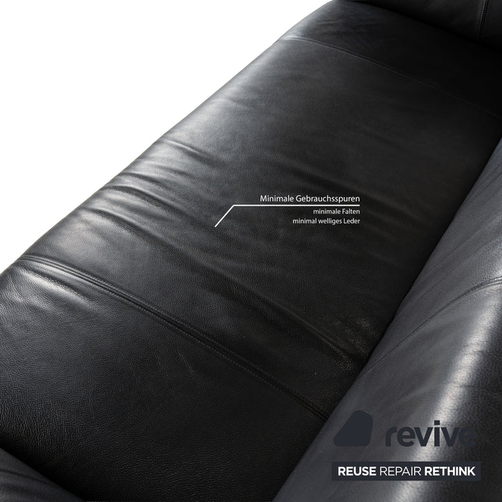 Canapé trois places en cuir noir Rolf Benz 322