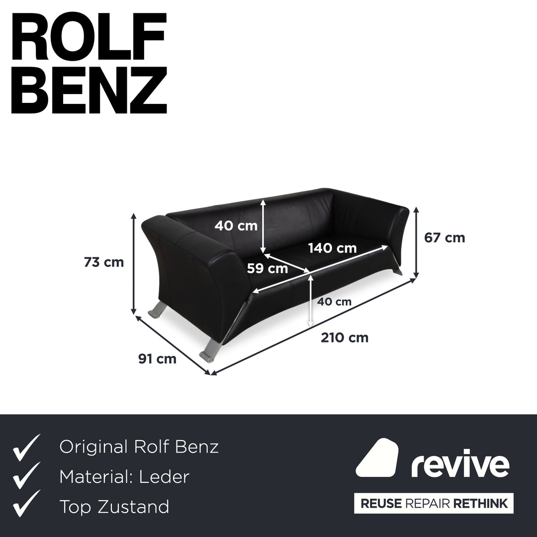 Rolf Benz 322 Leder Dreisitzer Schwarz Sofa Couch