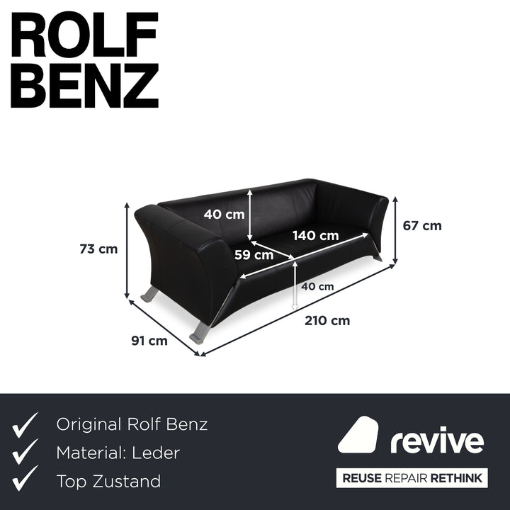 Rolf Benz 322 Leder Dreisitzer Schwarz Sofa Couch