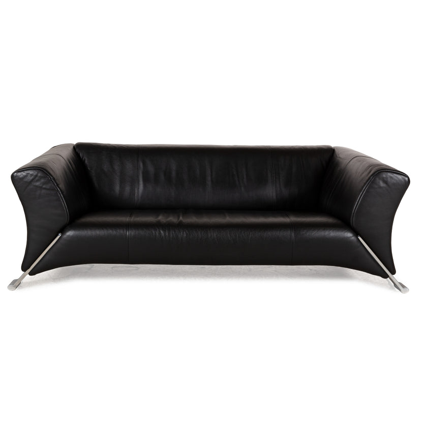 Canapé trois places en cuir noir Rolf Benz 322