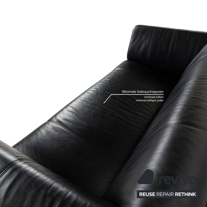 Canapé trois places en cuir noir Rolf Benz 322