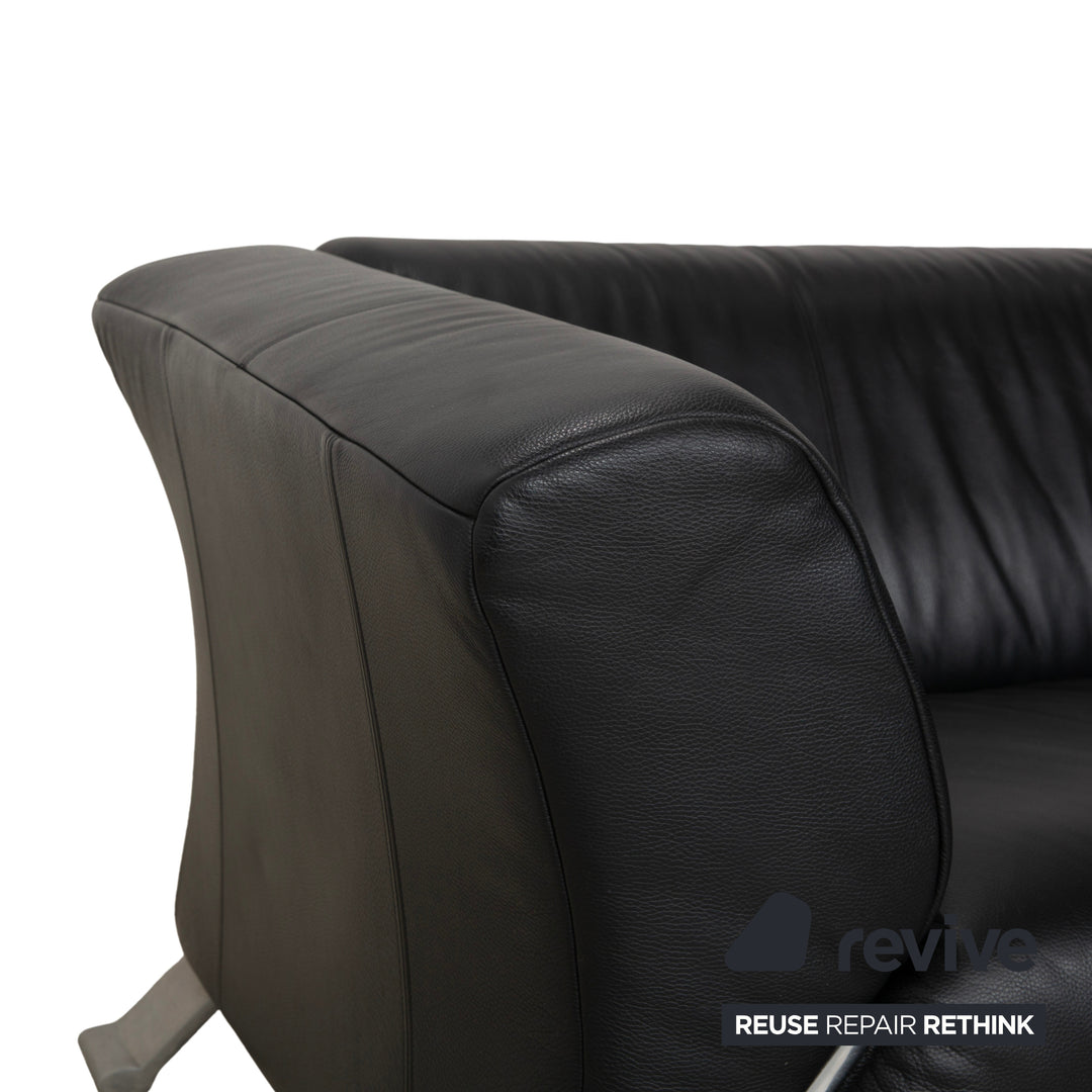 Rolf Benz 322 Leather Three-Seater Black Sofa Couch