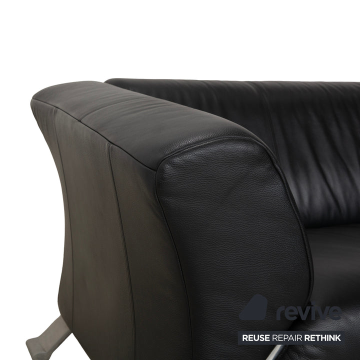 Rolf Benz 322 Leather Three-Seater Black Sofa Couch