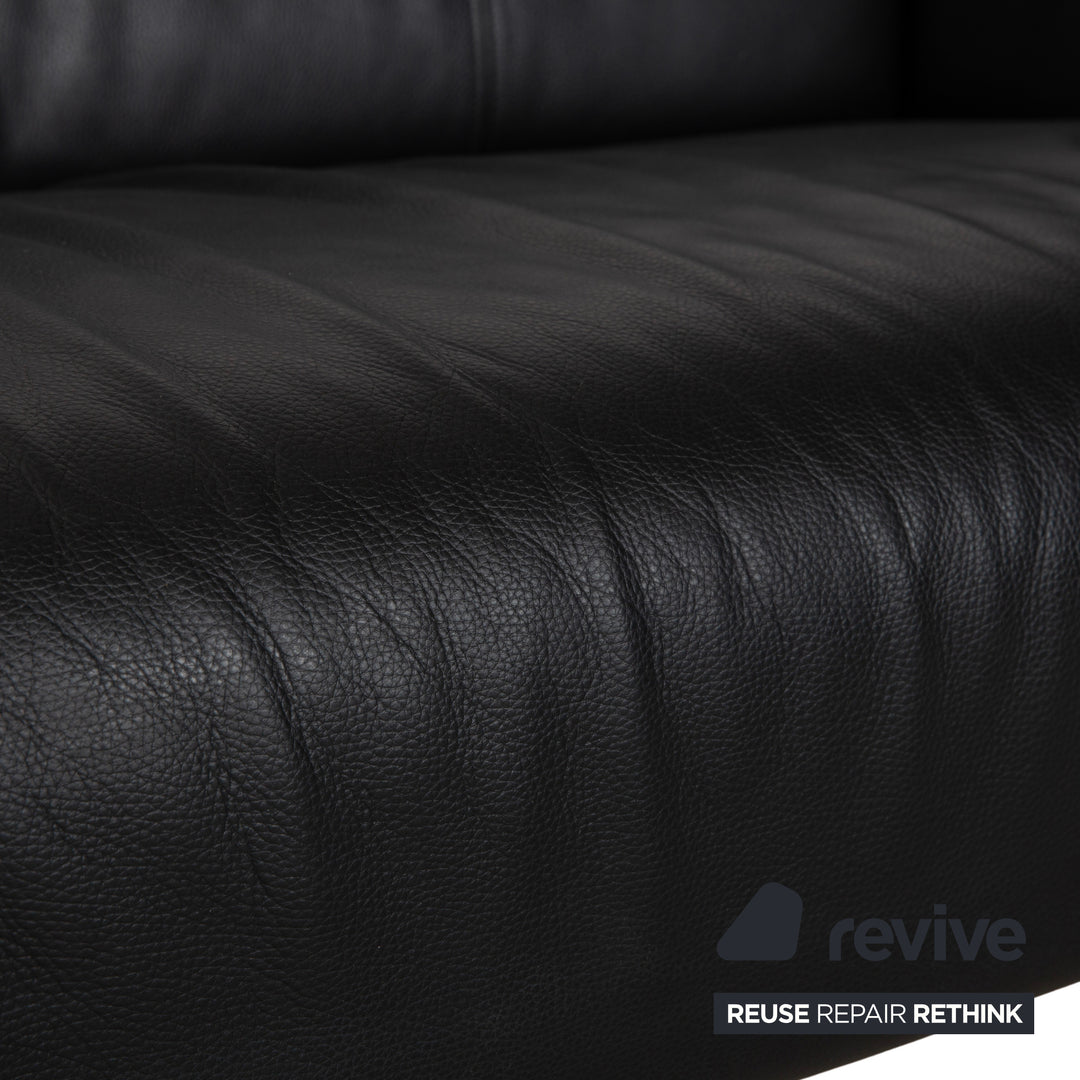 Rolf Benz 322 Leather Three-Seater Black Sofa Couch