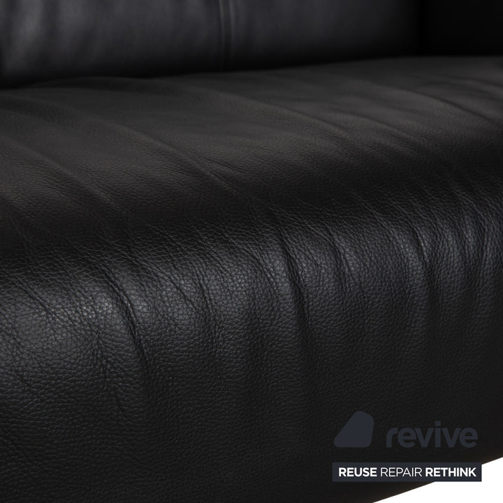 Rolf Benz 322 Leather Three-Seater Black Sofa Couch