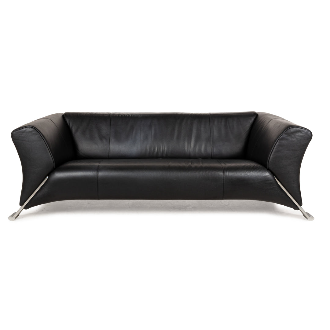 Canapé trois places en cuir noir Rolf Benz 322