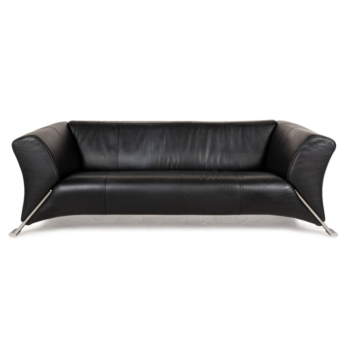 Canapé trois places en cuir noir Rolf Benz 322