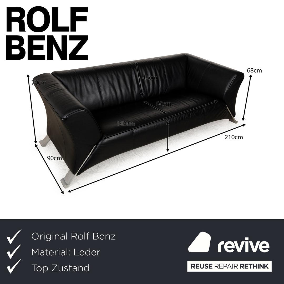 Rolf Benz 322 Leder Dreisitzer Schwarz Sofa Couch