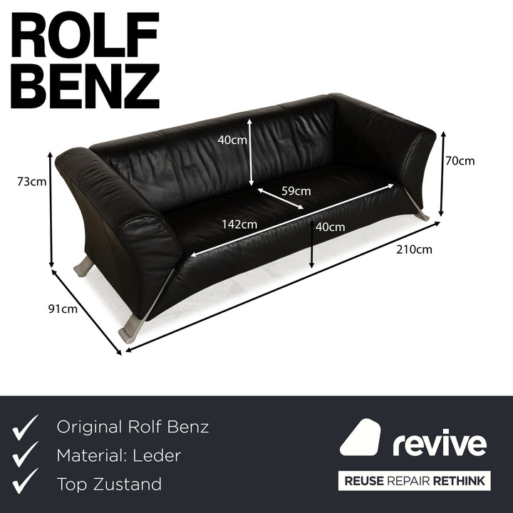 Rolf Benz 322 Leder Dreisitzer Schwarz Sofa Couch