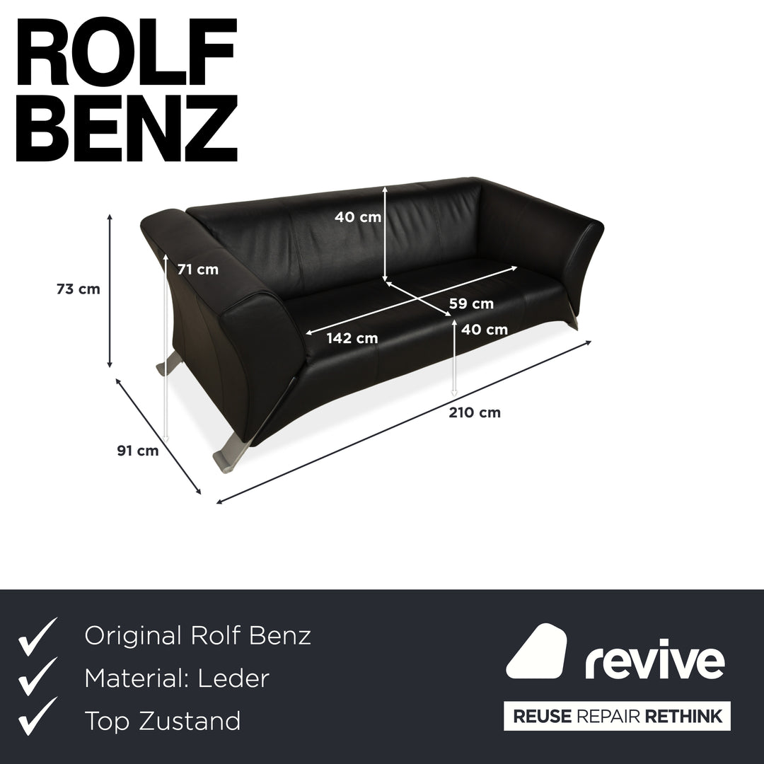 Rolf Benz 322 Leder Dreisitzer Schwarz Sofa Couch