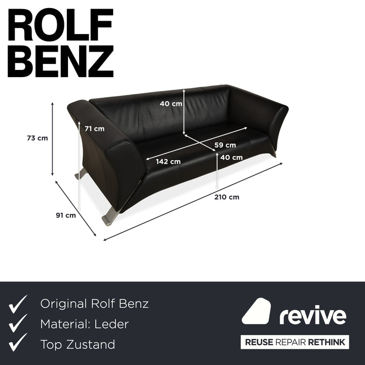 Rolf Benz 322 Leder Dreisitzer Schwarz Sofa Couch