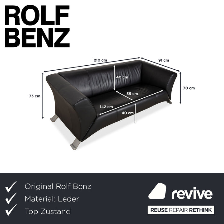 Canapé trois places en cuir noir Rolf Benz 322