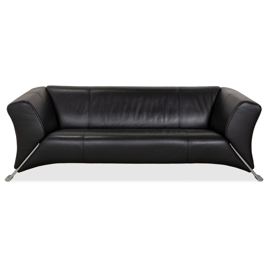 Canapé trois places en cuir noir Rolf Benz 322
