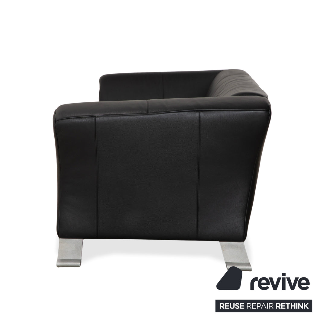 Rolf Benz 322 Leather Three-Seater Black Sofa Couch
