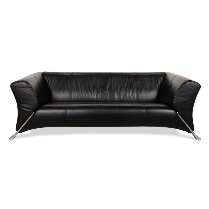 Rolf Benz 322 leather three-seater black sofa couch