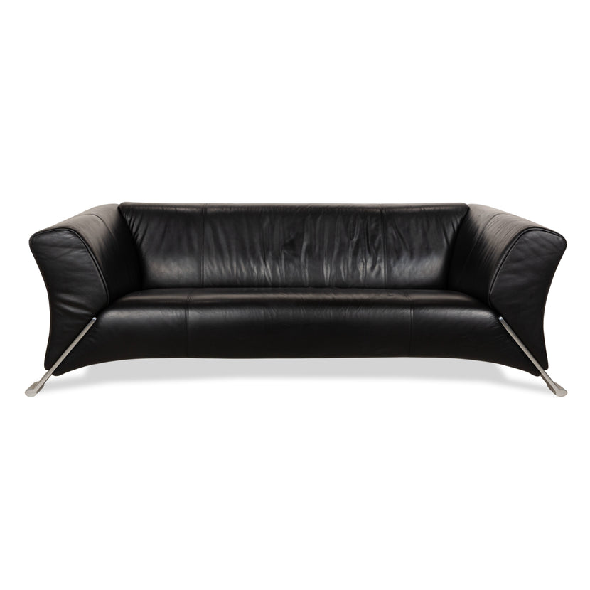 Canapé trois places en cuir noir Rolf Benz 322