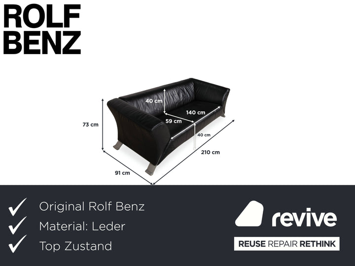 Canapé trois places en cuir noir Rolf Benz 322