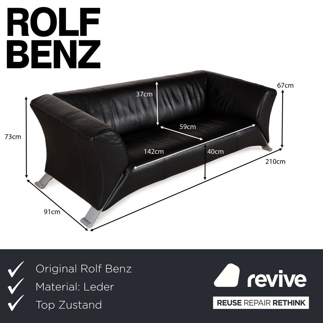 Rolf Benz 322 Leder Dreisitzer Schwarz Sofa Couch