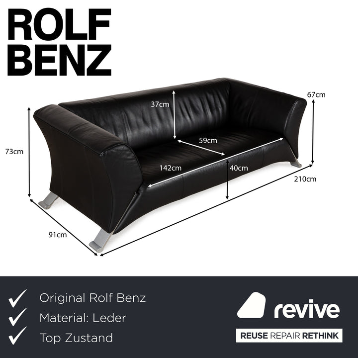Rolf Benz 322 Leder Dreisitzer Schwarz Sofa Couch
