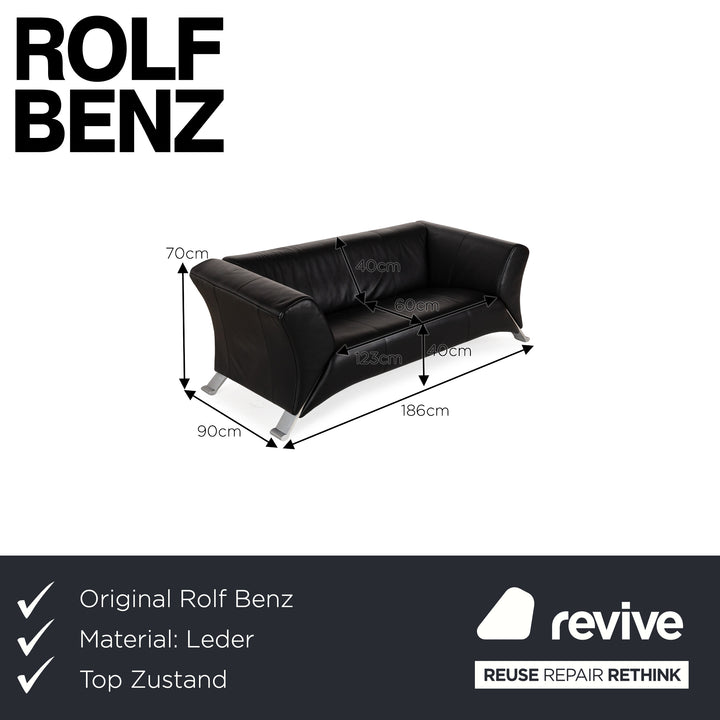 Rolf Benz 322 Leder Zweisitzer Schwarz Sofa Couch