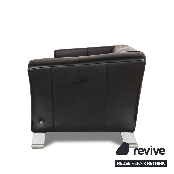 Canapé trois places en cuir noir Rolf Benz 322