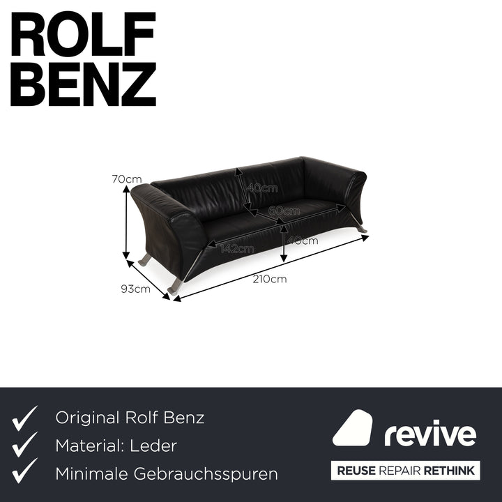 Rolf Benz 322 Leder Dreisitzer Schwarz Sofa Couch