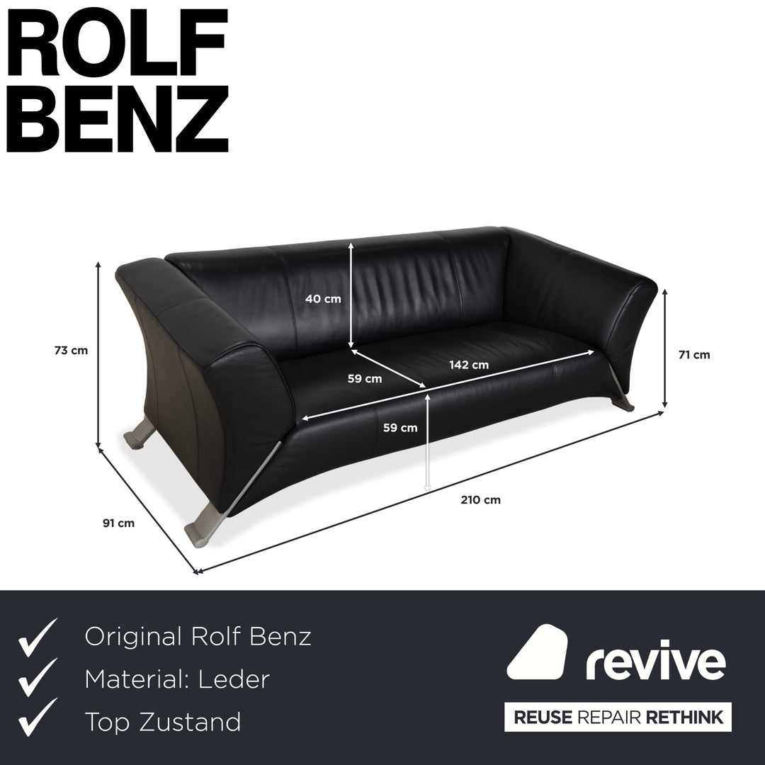 Rolf Benz 322 Leder Dreisitzer Schwarz Sofa Couch