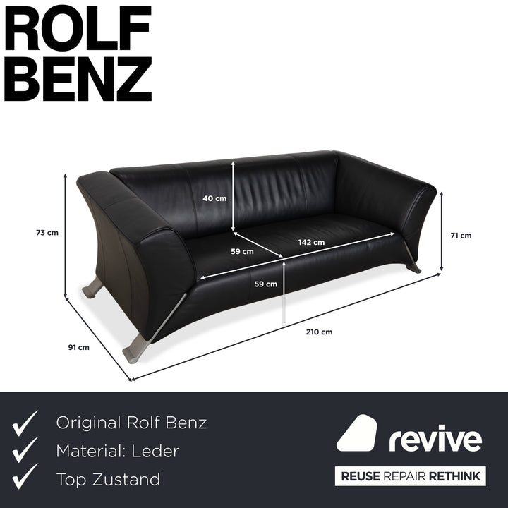 Rolf Benz 322 Leder Dreisitzer Schwarz Sofa Couch