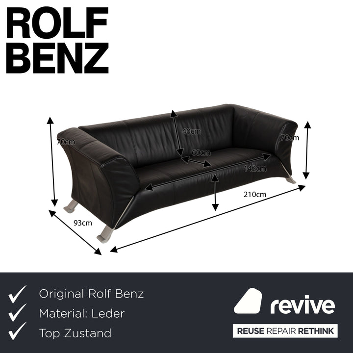 Rolf Benz 322 leather three-seater black sofa couch