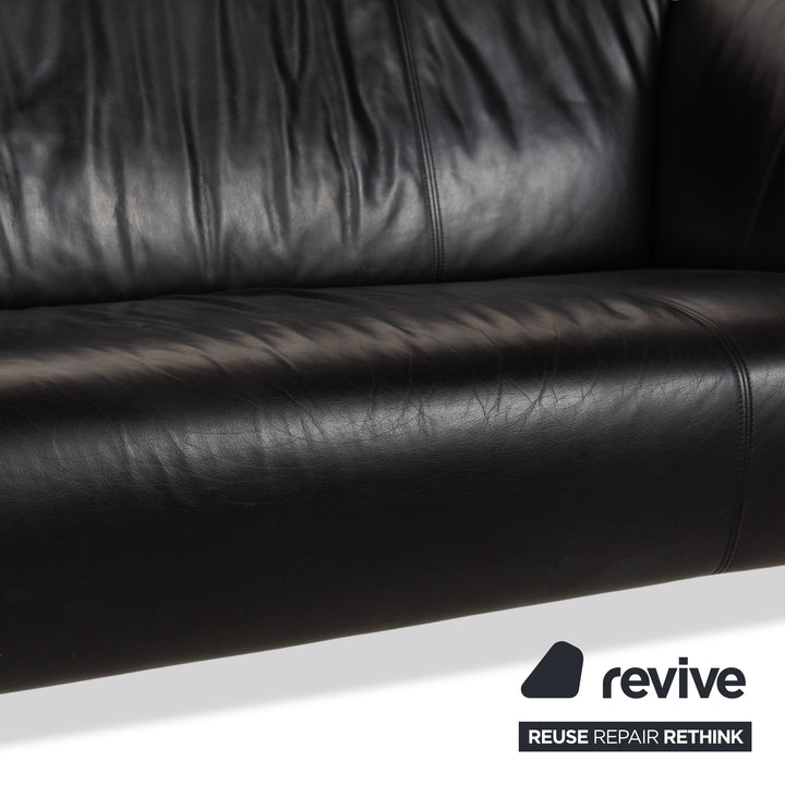 Rolf Benz 322 leather three-seater black sofa couch