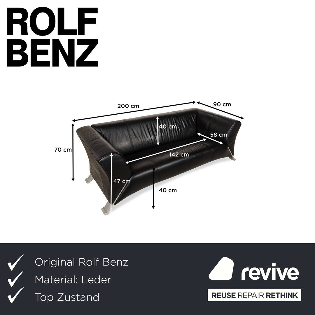 Rolf Benz 322 Leder Dreisitzer Schwarz Sofa Couch