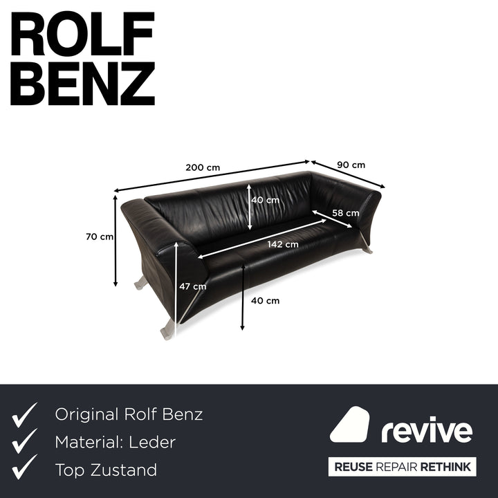 Rolf Benz 322 leather three-seater black sofa couch