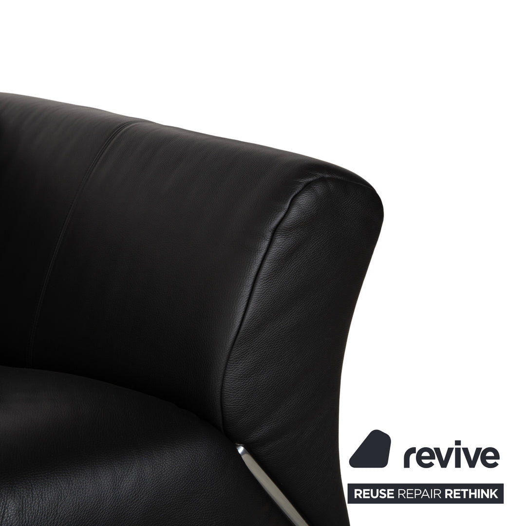 Rolf Benz 322 Leather Three-Seater Black Sofa Couch