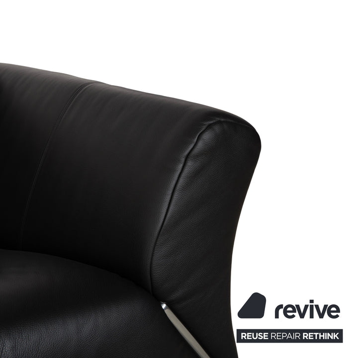 Rolf Benz 322 Leather Three-Seater Black Sofa Couch